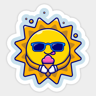 Cute Sun Wearing Glasses Eating Ice Cream Cartoon Sticker
